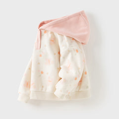 Dave&Bella Toddler Girls Playful Butterfly-print Beige Hooded Sweatshirts Tops