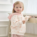 Dave&Bella Toddler Girls Playful Butterfly-print Beige Hooded Sweatshirts Tops