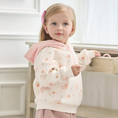 Dave&Bella Toddler Girls Playful Butterfly-print Beige Hooded Sweatshirts Tops