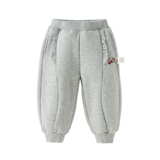 Dave&Bella Toddler Girls Winter Casual Plush-lined Drawstring Loose Sweatpants