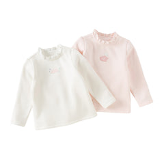 Dave&Bella Toddler Girls Winter Adorable Pink/White Lace Collar T-shirts Tops