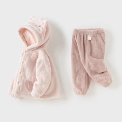 Dave&Bella Toddler Girls/Boys Winter Cute Animal Style Hooded Plush Pajamas Set