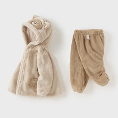 Dave&Bella Toddler Girls/Boys Winter Cute Animal Style Hooded Plush Pajamas Set