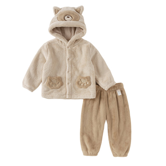 Dave&Bella Toddler Girls/Boys Winter Cute Animal Style Hooded Plush Pajamas Set