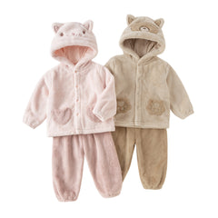 Dave&Bella Toddler Girls/Boys Winter Cute Animal Style Hooded Plush Pajamas Set