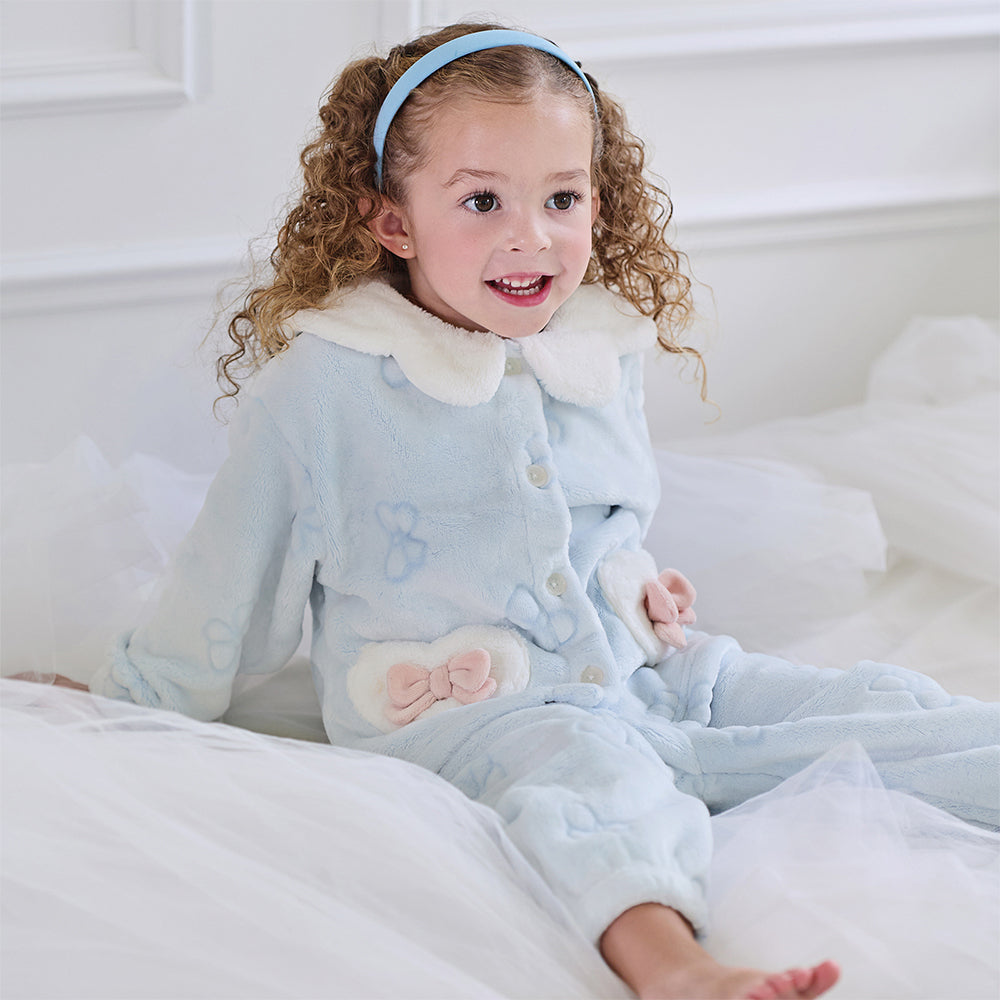 Dave&Bella Toddler Girls Gentle Blue Soft Plush Indoor Pajamas