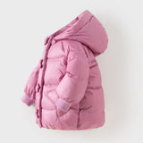 Dave&Bella Toddler Girls Winter Purple-pink Windproof Hooded Mid-length Down Coats
