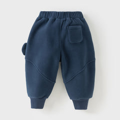 Dave&Bella Toddler Boys Casual Navy Blue Warm Plush-lined Drawstring Loose Pants
