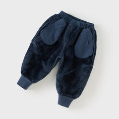 Dave&Bella Toddler Boys Casual Navy Blue Warm Plush-lined Drawstring Loose Pants