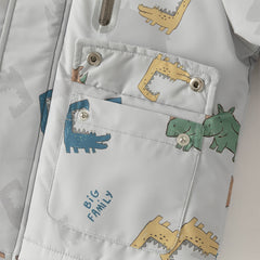 Dave&Bella Toddler Boys Winter Playful Dinosaur Print Outwear Cozy Padded Hooded Coats