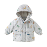 Dave&Bella Toddler Boys Playful Dinosaur Print Outwear Cozy Padded Hooded Coats