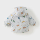 Dave&Bella Toddler Boys Playful Dinosaur Print Outwear Cozy Padded Hooded Coats