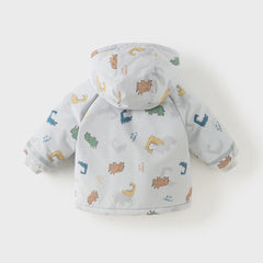 Dave&Bella Toddler Boys Winter Playful Dinosaur Print Outwear Cozy Padded Hooded Coats