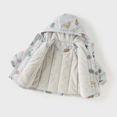 Dave&Bella Toddler Boys Winter Playful Dinosaur Print Outwear Cozy Padded Hooded Coats