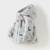 Dave&Bella Toddler Boys Playful Dinosaur Print Outwear Cozy Padded Hooded Coats
