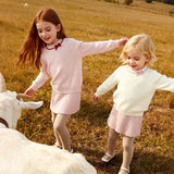 Dave&Bella Kids Girls Elegant Pink/Beige Versatile Pullover Soft Pure Cashmere Sweaters