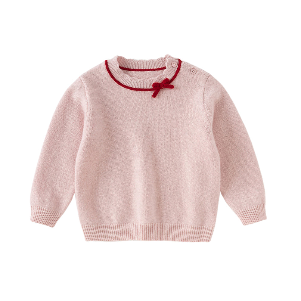 Dave&Bella Kids Girls Elegant Pink/Beige Versatile Pullover Soft Pure Cashmere Sweaters