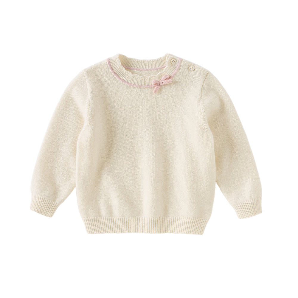 Dave&Bella Kids Girls Elegant Pink/Beige Versatile Pullover Soft Pure Cashmere Sweaters