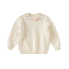 Dave&Bella Kids Girls Elegant Long-sleeved Versatile Pullover Pure Cashmere Sweater Tops
