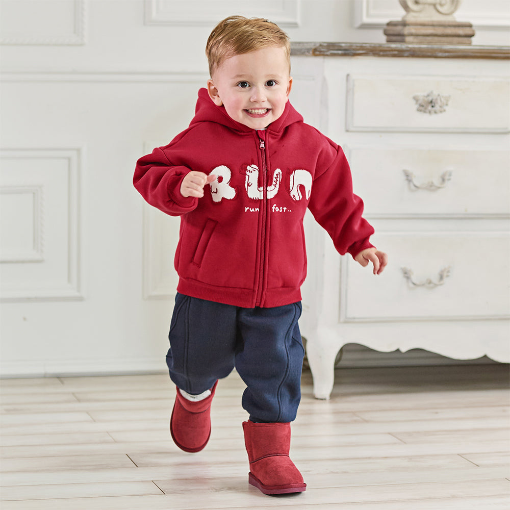 Dave&Bella Toddler Boys Festival Red Long-sleeved Hooded Outwear Plush-lined Coats