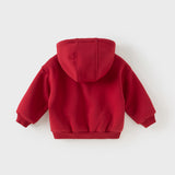 Dave&Bella Toddler Boys Festival Red Long-sleeved Hooded Outwear Plush-lined Coats