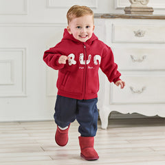 Dave&Bella Toddler Boys Festival Red Long-sleeved Hooded Outwear Plush-lined Coats