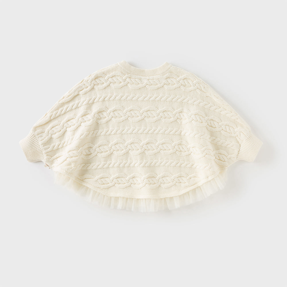 Dave&Bella Kids Girls Elegant Pearl White Cape-style Knit Pullover Sweaters Tops