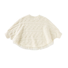 Dave&Bella Kids Girls Winter Elegant Pearl White Cape-style Knit Pullover Sweaters Tops