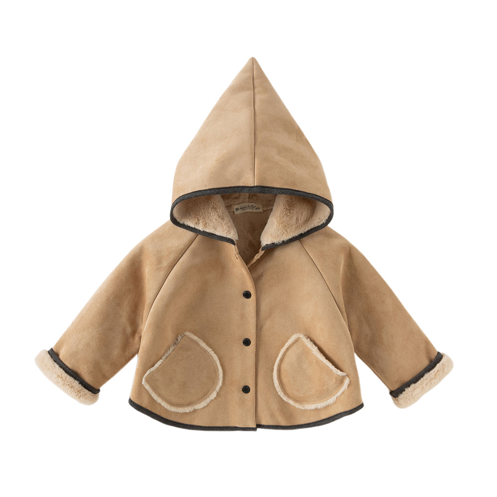 Dave&Bella Toddler Girls Warm Dark Khaki Outwear Soft Hooded Suede Coats