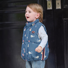 Dave&Bella Toddler Boys Playful Print Navy Blue Turtle Sleeveless Warm Padded Vests Tops