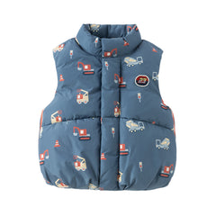 Dave&Bella Toddler Boys Playful Print Navy Blue Turtle Sleeveless Warm Padded Vests Tops