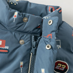 Dave&Bella Toddler Boys Playful Print Navy Blue Turtle Sleeveless Warm Padded Vests Tops