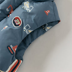 Dave&Bella Toddler Boys Playful Print Navy Blue Turtle Sleeveless Warm Padded Vests Tops