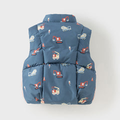 Dave&Bella Toddler Boys Playful Print Navy Blue Turtle Sleeveless Warm Padded Vests Tops