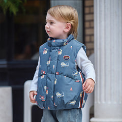 Dave&Bella Toddler Boys Playful Print Navy Blue Turtle Sleeveless Warm Padded Vests Tops