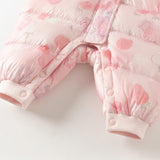 Dave&Bella Baby Girls Winter Cute Pink Strawberry Print Cozy Hooded Down Rompers