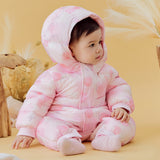 Dave&Bella Baby Girls Winter Cute Pink Strawberry Print Cozy Hooded Down Rompers