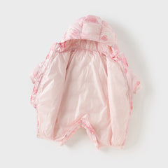 Dave&Bella Baby Girls Winter Cute Pink Strawberry Print Cozy Hooded Down Rompers