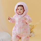 Dave&Bella Baby Girls Winter Cute Pink Strawberry Print Cozy Hooded Down Rompers