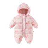 Dave&Bella Baby Girls Winter Cute Pink Strawberry Print Cozy Hooded Down Rompers
