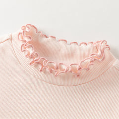 Dave&Bella Toddler Girls Beige/Pink Breathable Cotton Lace-turtle Soft T-shirt Tops