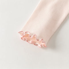 Dave&Bella Toddler Girls Beige/Pink Breathable Cotton Lace-turtle Soft T-shirt Tops