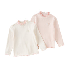 Dave&Bella Toddler Girls Beige/Pink Breathable Cotton Lace-turtle Soft T-shirt Tops