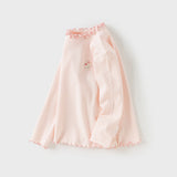 Dave&Bella Toddler Girls Beige/Pink Breathable Cotton Lace-turtle Soft T-shirt Tops