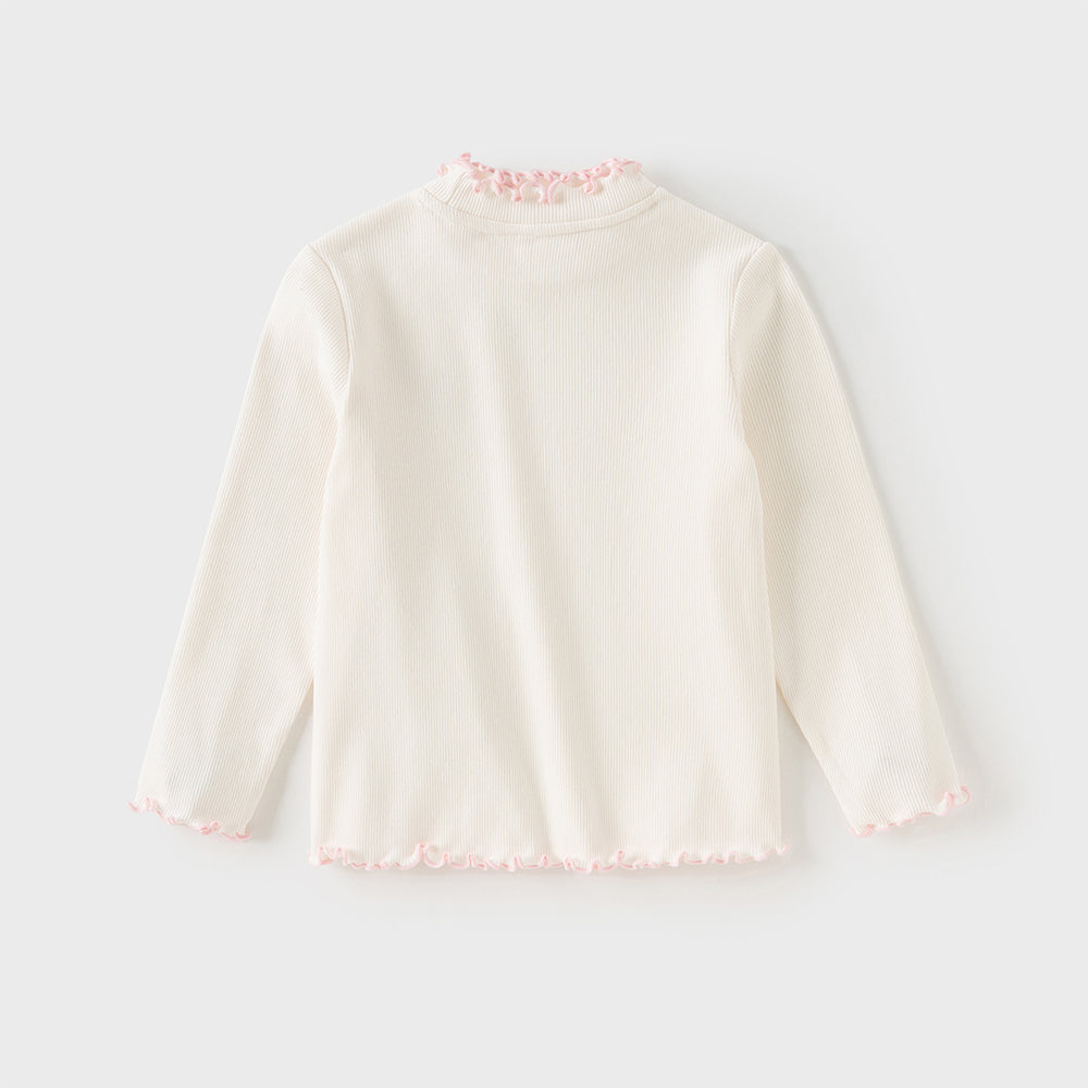 Dave&Bella Toddler Girls Beige/Pink Breathable Cotton Lace-turtle Soft T-shirt Tops