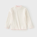 Dave&Bella Toddler Girls Beige/Pink Breathable Cotton Lace-turtle Soft T-shirt Tops