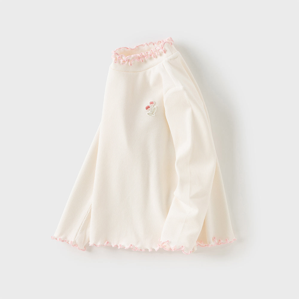 Dave&Bella Toddler Girls Beige/Pink Breathable Cotton Lace-turtle Soft T-shirt Tops