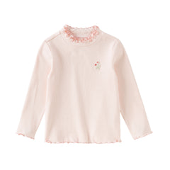 Dave&Bella Toddler Girls Beige/Pink Breathable Cotton Lace-turtle Soft T-shirt Tops
