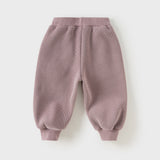 Dave&Bella Toddler Girls/Boys Purple/Drak Grey Cat Print Fleece Thickened Jogger Pants