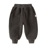 Dave&Bella Toddler Girls/Boys Purple/Drak Grey Cat Print Fleece Thickened Jogger Pants